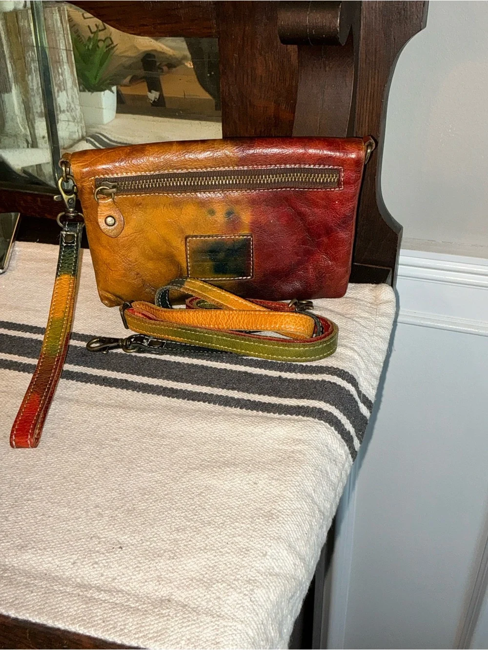RARE Bed Stu Cadence Wallet Wristlet Crossbody Bag Woodstock Red Blue Yellow